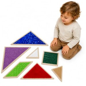 7-Piece Sensory Wall Panel Set for Kids, Modular Wooden Activity Boards with Interchangeable Textures & Sequin Flip Triangles, Fine Motor & Sensory Exploration Toys for Classroom, Daycare & Home