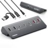 7-Port 72W Powered USB Hub, USB C Hub with 1 PD 45W, 2 QC 3.0 Charging Ports, and 4 USB 3.2 Ports (2 USB-A + 2 USB-C), Aluminum 10Gbps USB Hub for Laptop, PC, MacBook, iPhone 17/16/15, Grey