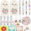 70 Pcs Teacher Appreciation Gifts Bulk Thank You Teacher Gifts with Bookmarks Keychain Ballpoint Pens Drawstring Bags and Stickers Ideal Gifts from Students for Graduation or Teacher Appreciation Week