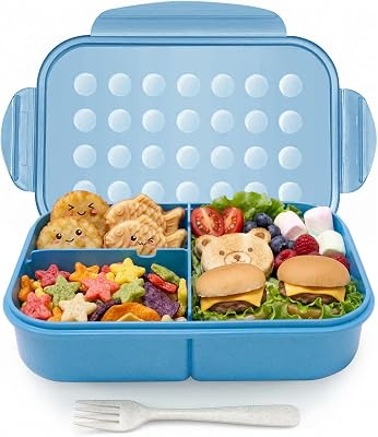 MISS BIG Bento Lunch Box for Kids – Wheat Material with Compartments, Leak-Resistant for School and Daycare (1150ml Nile Blue)