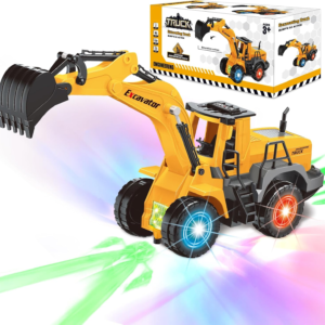 Car Toys for Toddlers, Excavator Toy with 2 Flashing Lights Music, Toy Trucks Construction Vehicle with 1 Moving Arm, Baby Toys for 3 4 5 6 Year Old Boys, Kids Valentine’s Day Easter Birthday Gifts