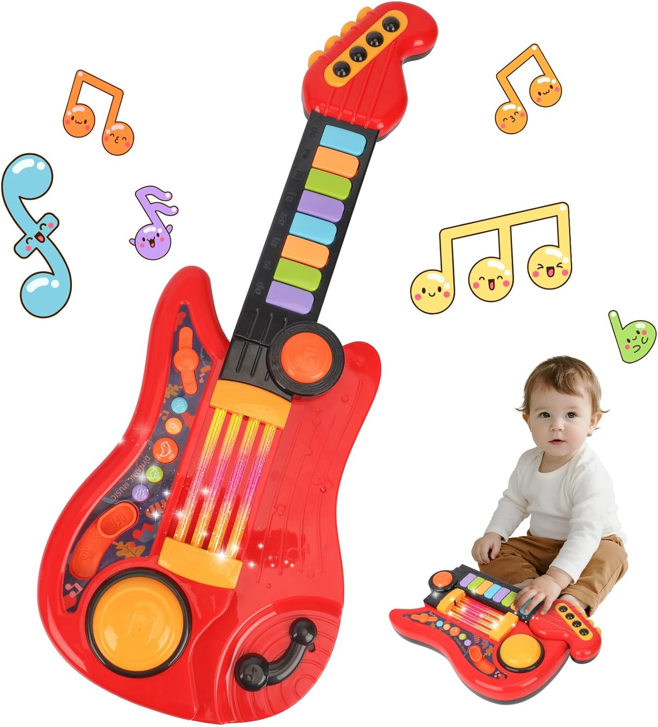 Kids Guitar Toy for 3-5 Year Old Boys Girls 2-in-1 Electric Guitar & Piano