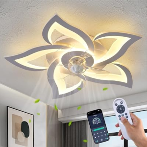 Dalouguan Flush Mount Ceiling Fan with Lights, 24″ White ,Remote Control, 6 Speeds 3 Light Color Low Profile Ceiling Fan for Kitchen