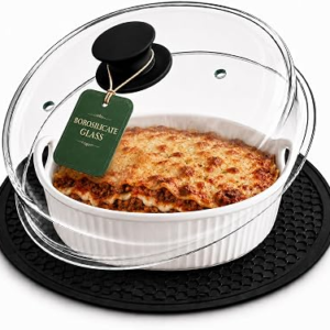 2 in 1 EZMO 10-Inch Glass Microwave Splatter Cover for Food with Silicone Mat