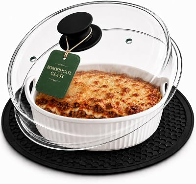 2 in 1 EZMO 10-Inch Glass Microwave Splatter Cover for Food with Silicone Mat