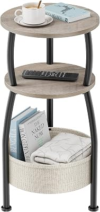 Round Side Table With Storage Basket Gray