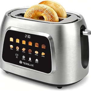 Tesslux Toaster 2 Slice, Extra Wide Slot, 900W, Touch Screen Panel, Silver | LED Countdown, 6 Bread Modes, 6 Browning Levels, Memory Button, Defrost, Reheat, Cancel, Crumb Tray, Brushed Stainless Steel