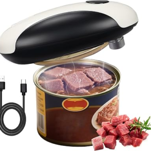 Rechargeable Electric Can Opener, Portable Gadgets Side Automatic Opener Can Food Safety,Smooth Edged for Seniors with Arthritis for All CanSizes (Black &White)