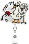 Retractable Badge Reel with Alligator Clip, Heavy Duty, Cute Funny ID Name Tag Holder for Nurses, Doctors, Teachers, and Office (Pink-Cuff ’em)