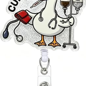 Retractable Badge Reel with Alligator Clip, Heavy Duty, Cute Funny ID Name Tag Holder for Nurses, Doctors, Teachers, and Office (Pink-Cuff ’em)