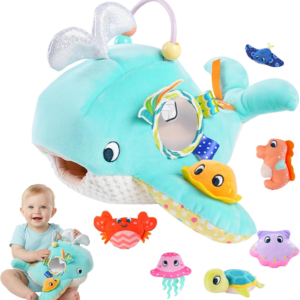 Velenyth Baby Sensory Toys 6-12 Months – Montessori Ocean Adventure Set with Soft Whale & 6 Sea Animals, Rattle, Crinkle, Squeaker & Mirror for Fine Motor Development
