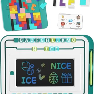 4 in 1 High End LCD Writing Tablet for Kids Drawing Pad Words Learning Writing Board with 26 Letters 2 Set Puzzles Blocks Educational Toy Kid School Stuff Class Learning Tool for Girls Boys Toddler