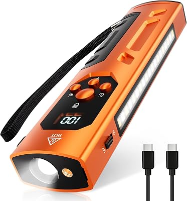 Rechargeable EDC Flashlight with Red Beam, Flat LED Flashlight with Magnetic Base and Clip, SOS&RGB Modes, Flameless Lighter, Pocket Size for Emergency, Camping, Hiking, Working