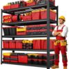 71.2" H Garage Shelving Heavy Duty Storage Shelves, 5T Adjustable Metal Shelving Unit, Utility Garage Organizer Shelf for Basement, Pantry, Warehouse, Supermarket, 45.6"Wx17.7"Dx71.2"H, Black