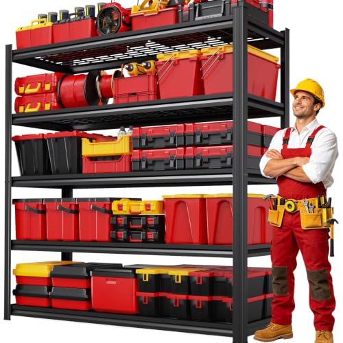 71.2" H Garage Shelving Heavy Duty Storage Shelves, 5T Adjustable Metal Shelving Unit, Utility Garage Organizer Shelf for Basement, Pantry, Warehouse, Supermarket, 45.6"Wx17.7"Dx71.2"H, Black