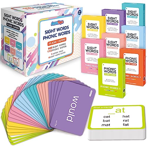 712 Sight Words/Phonics Flash Cards, Dolch & Fry High Frequency Site Words, Learn to Read CVC Blends, Short/Long Vowel Sounds, Flash Cards Games for PreK Kindergarten 1st 2nd 3rd Grade, Kids 4-10