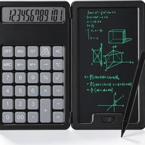 12-Digit Portable Calculator with Notepad Stylus, 6.5″ LCD Writing Tablet | Foldable Desktop Calculator with Stylus, Portable Professional Financial Notepad for School, Office & Business(Black)