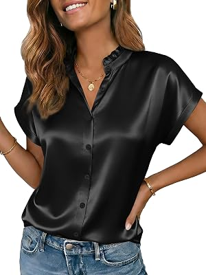 FUNLINGO Womens Silk Satin Button Down Shirts