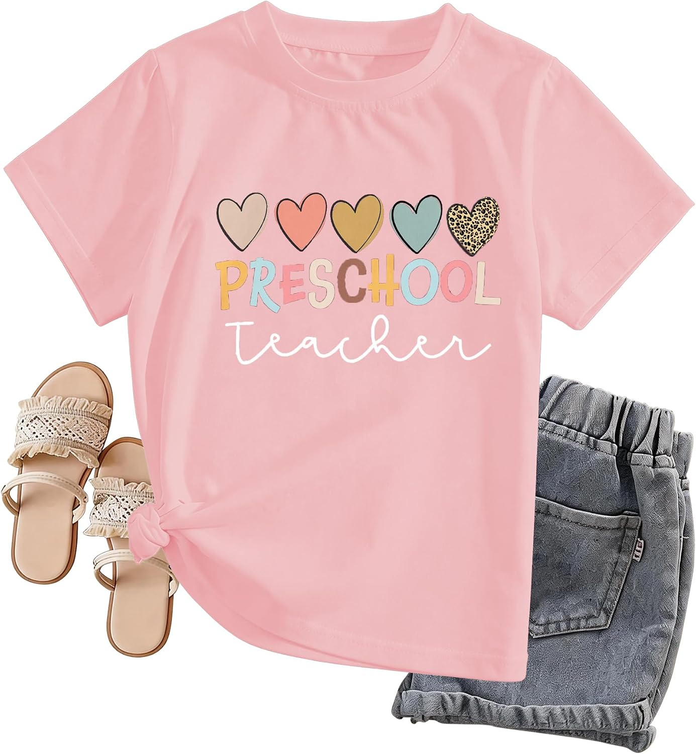 Preschool Teacher Shirts Women Comfort Preschool Teacher Tee Back to School Shirt Short Sleeve Tee Tops Pink