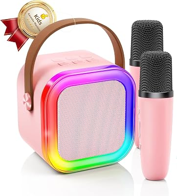 Kinglucky Mini Karaoke Machine for Kids, Top Birthday Gift Pick for Girls Ages 3, 4, 5, 6, 7, 8, 9, 10, 11, 12 Years Old, Kids' Personal Video Players Accessories with 2 Mics Singing Present Toy, Pink