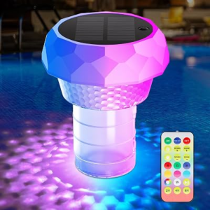 2 in 1 Pool Chlorine Floater Solar Pool Light – Chlorine Tablet Floater with Colorful Lights, Floating Dispenser Large Capacity for 3” or 1” Tablets, Remote-Controlled Adjustable