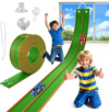 TAEMVV 15 Ft Dual Flexible Race Track for Kids, DIY Ramps Car Track Set Compatible with Hot Wheels 1/64 Diecast Cars, Reinforced Suction Cup for Boys Girls 3+, Green&Orange