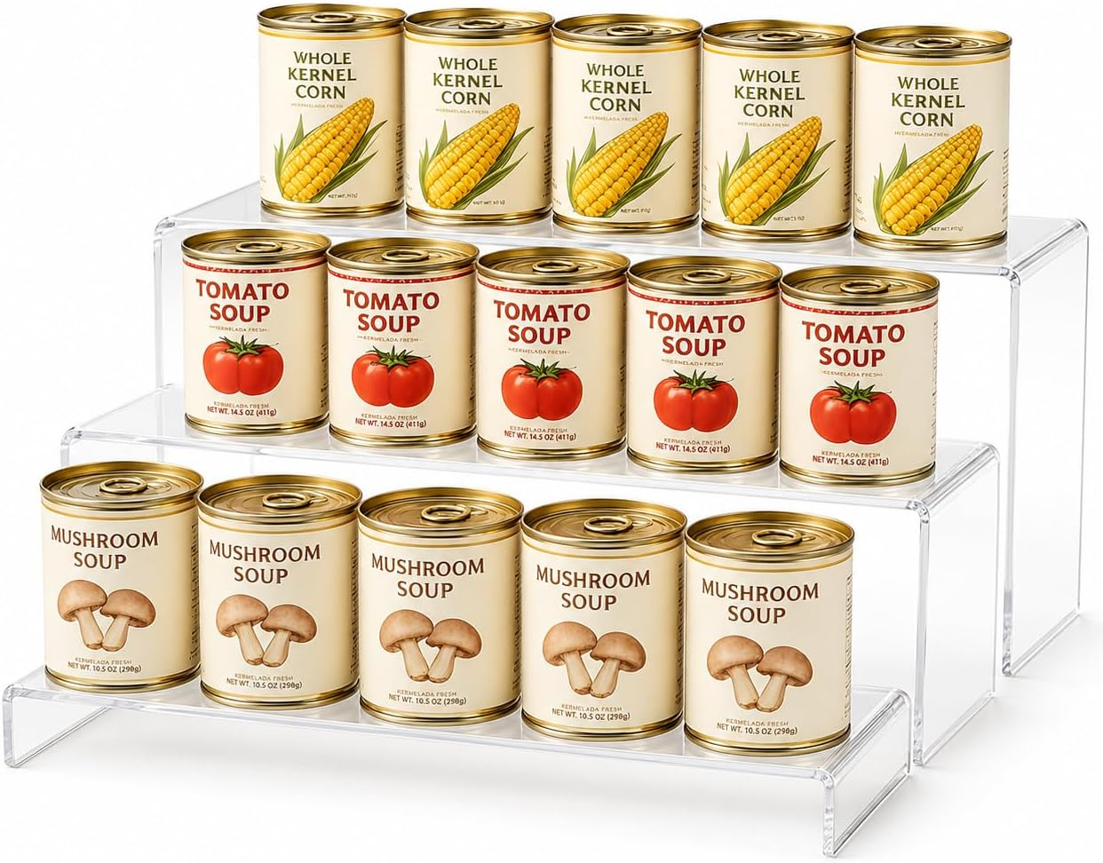 Tviorst 3 Tier Clear Acrylic Display Shelf Organizer, Pantry Can Rack for Food and Drinks, Tiered Stand for Perfume, Cupcakes, Cookies, Party Food, Figurines and Collectibles