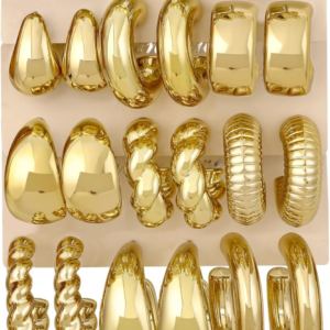 FANDY 12 Pairs Chunky Gold Hoop Earrings