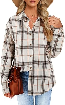 FEBRIAJUCE Long Sleeve Plaid Flannel Shirt