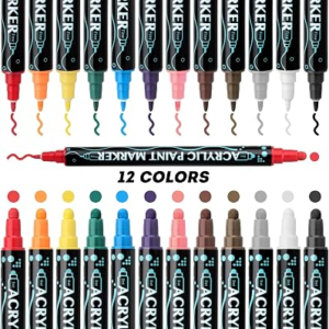 colpart Dual Tip Acrylic Paint Pens，12 Colors Premium Acrylic Paint Markers for Rock Painting Wood Canvas Plastic Metal And Stone, Acrylic Dot Markers For DIY Crafts