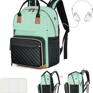Diaper Bag Backpack – Extra Large Diaper Bag for 2 Kids Twin, Travel Baby Bags for Mom Dad 25-37L Expandable with Changing Pad Earphone Hole, Green Black