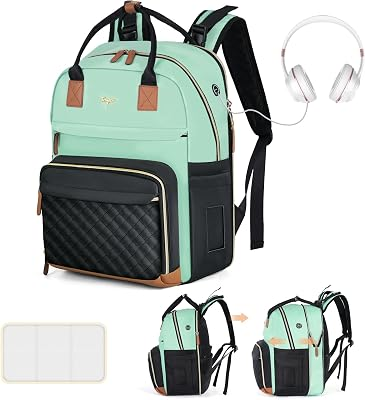 Diaper Bag Backpack - Extra Large Diaper Bag for 2 Kids Twin, Travel Baby Bags for Mom Dad 25-37L Expandable with Changing Pad Earphone Hole, Green Black