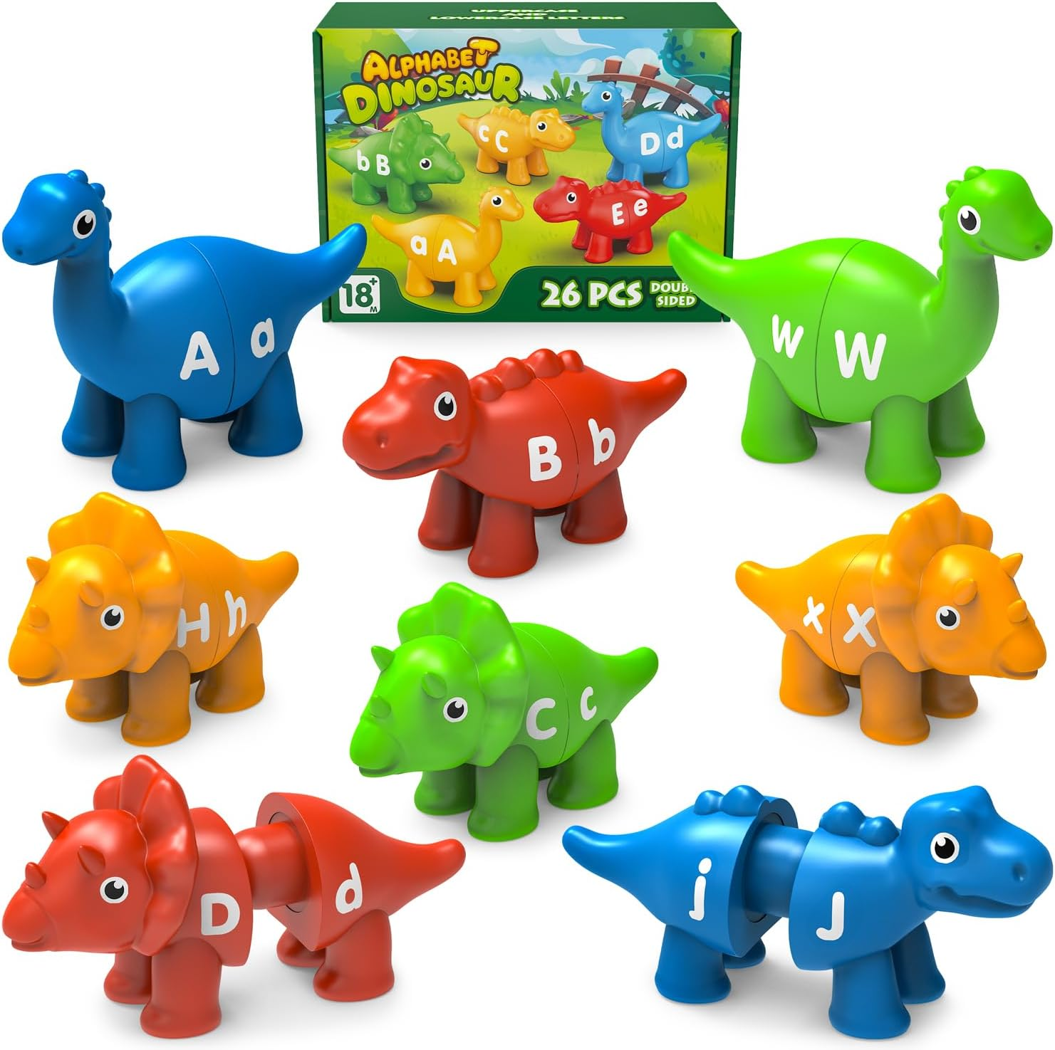 Edumoteso 26PCS Dinosaur Alphabet Learning Toys for 18M+, Montessori Educational Toys for 3 4 5 Year Old, Toddlers Preschool Activities Fine Motor Toys for Boys, Double Sided ABC Matching Game