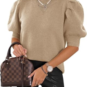 UNCLECAT Womens Puff Short Sleeve Sweaters