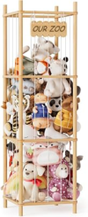 SpaceAid Stuffed Animal Storage Organizer, Wood Animals Zoo Toy Plushies Storage Holder, Large Capacity Plush Toy Cage for Playroom Organization, 15.8″ Wide, Natural