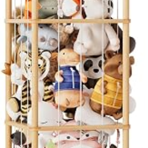 SpaceAid Stuffed Animal Storage Organizer, Wood Animals Zoo Toy Plushies Storage Holder, Large Capacity Plush Toy Cage for Playroom Organization, 15.8″ Wide, Natural