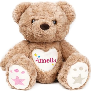 Personalized Teddy Bear Stuffed Animal, Custom Bear Plush with Embroidered Name, Toys for 1 2 3 Year Old Baby Girls Boys, Customized Christmas Birthday Gifts for Infant Toddler Newborn (Bear)