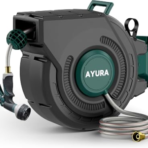 Retractable Garden Hose Reel 1/2 Inch x 100 ft,Automatic Slow Rewind System