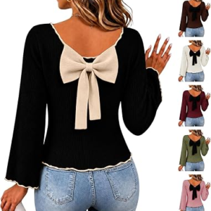 RIANCLUD Women Long Sleeve Back Bow Sweaters