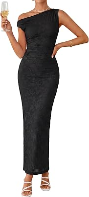 PRETTYGARDEN Womens Floral One Shoulder Maxi Dress