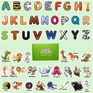 52 PCS Fridge Magnets for Kids – Magnetic Letters Cute Animal Refrigerator Learning Toys, ABC Alphabet Magnets Set for Toddlers, Preschool Early Learning Spelling Alphabet Toy Gifts