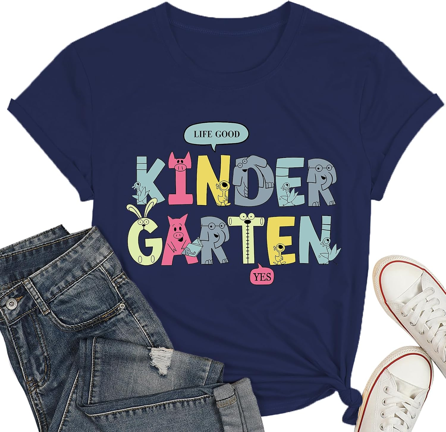 Kindergarten Teacher Shirts Women Elementary Cartoon Preschool Life Tee