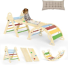 doowroodni Pikler Triangle Set 7in1 Toddler Climbing Toys Indoor Foldable Baby Climbing Toys Wooden Montessori Climbing Set with Arch, Ramp, Ladder for 1-3 Years, Jungle Gym for Kids
