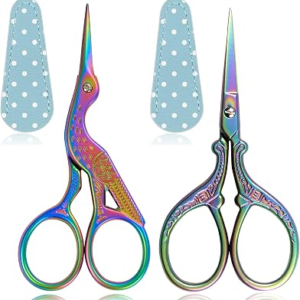 BIHRTC Rainbow Embroidery Small Precision Stainless Steel Scissors with Leather Cover DIY Tools Shears for Crochet Sewing Crafting Art Work Threading Needlework Knitting