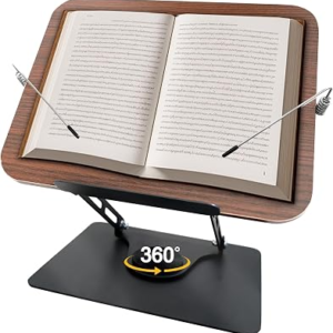 Book Stand for Reading, Adjustable Book Holder with 360°Rotating Bases, Foldable Book Holders for Reading Hands Free with Elastic Page Clips,Fits for Book,Recipe,Music Scores, Kindle,Magazines,Tablets