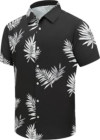 SheLucki Hawaiian Shirt for Men, Unisex Summer Beach Casual Short Sleeve Button Down Shirts, Printed Palmshadow Clothing Leaf Black M