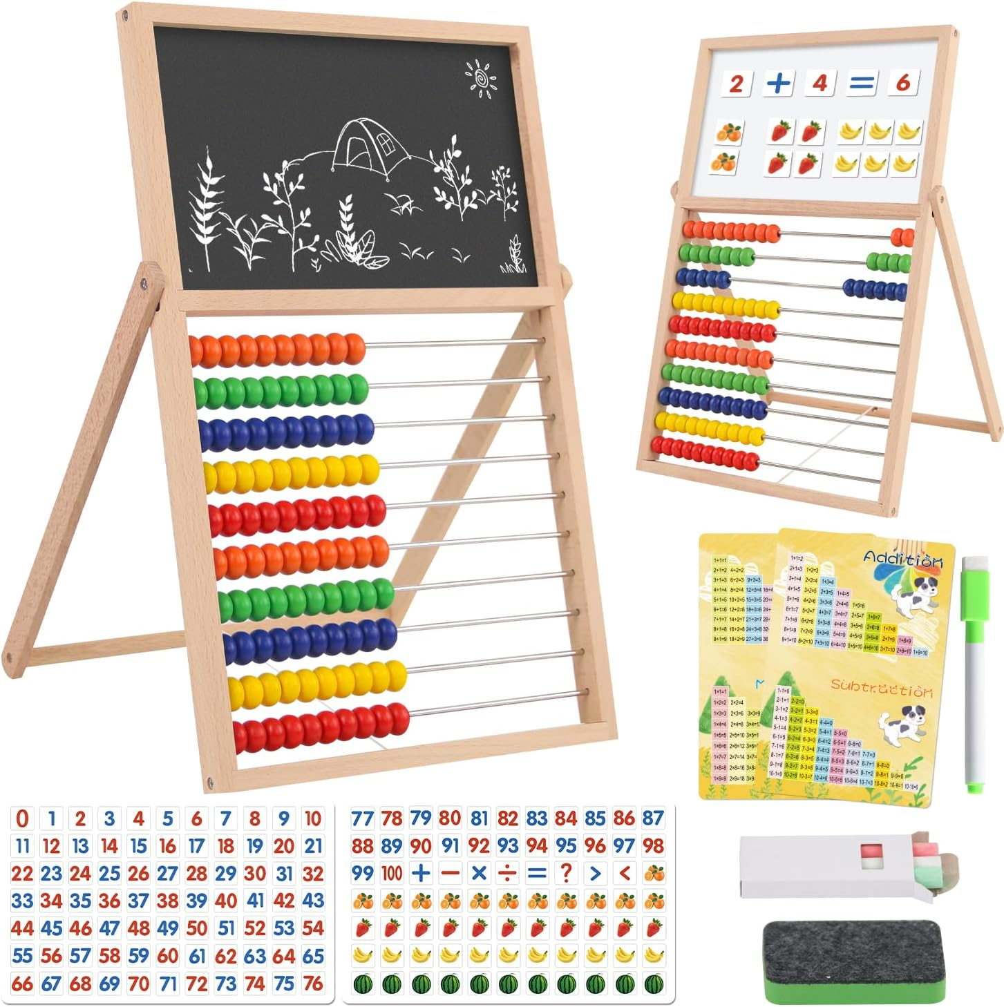 Wooden Abacus Math Games for Kids 5-7 Counting Toys with Double-Sided Board
