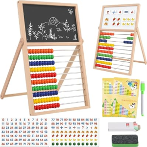 Wooden Abacus Math Games for Kids 5-7 Counting Toys with Double-Sided Board