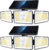 KOOPER Solar Flood Lights, 210 LED Motion Sensor Outdoor Lights, Solar Motion Lights Outdoor Waterproof, 3 Heads 300° Wide Angle Outdoor Security Lights for Yard Patio Garage Entryways, 2 Pack, Black