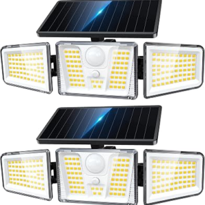 KOOPER Solar Flood Lights, 210 LED Motion Sensor Outdoor Lights, Solar Motion Lights Outdoor Waterproof, 3 Heads 300° Wide Angle Outdoor Security Lights for Yard Patio Garage Entryways, 2 Pack, Black